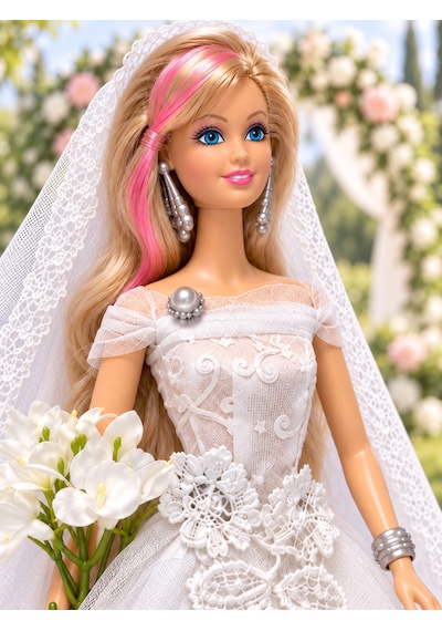 Halley Gelinlikli Moda Oyuncak Bebek - Duvaklı & Buketli - Sarı Uzun Saçlı