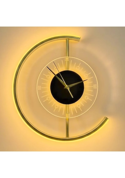 Upway 3 Renk Led Aydınlatmalı 35 Cm Modern Dekoratif Duvar Saati Sessiz Çalışma Altın