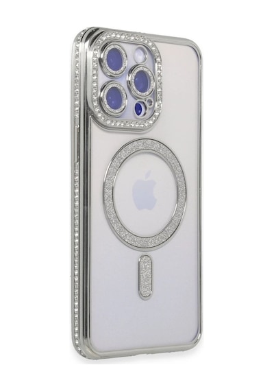 Apple İphone Uyumlu 15 Pro Kılıf Joke Simli Magneticsafe Kılıf - Gümüş Çok Renkli