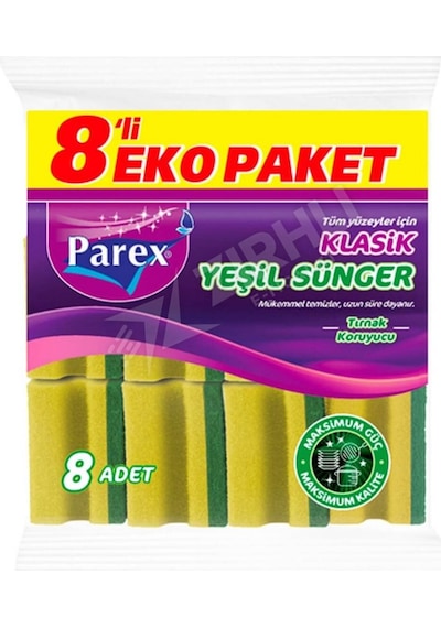 5 Adet Parex Klasik Yeşil Sünger Oluklu 8'li