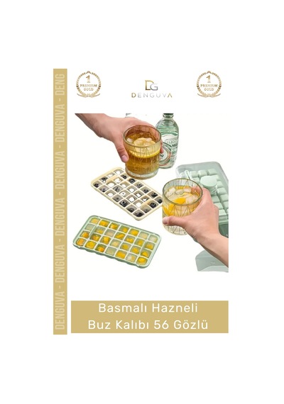 Premium Dayanıklı Bpa İçermeyen Düğmeli Basmalı Çift 56'lı Buz Küpü Kalıbı Kullanışlı Saklama Kutulu Çok Renkli