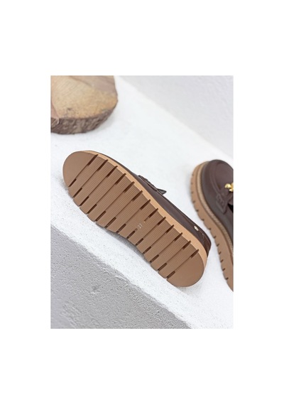 Mamma Mia D26ya-3765 Toka Detaylı Hakiki Deri 4cm Kalın Taban Loafer Ayakkabı Kadın Kahve