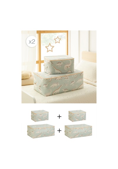 Ocean Home Textile 4'lü Çocuk Odası Dinozor Hurç Set 2 Adet 30 X 22 X 18 / 2 Adet 52 X 28 X 21 Cm Yeşil