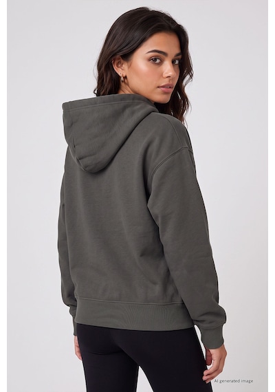TOMMYLIFE Haki Standart Kapüşonlu Kanguru Cepli Basic Kadın Sweatshirt - 97321
