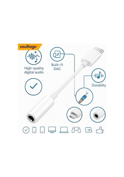 Usb-c To 3.5mm Jak Kulaklık Adaptörü - Dijital Dönüştürücü - Tüm Cihazlarla Uyumlu - Beyaz - Kompakt Tasarım - Yüksek Kaliteli Ses - Taşınabilir