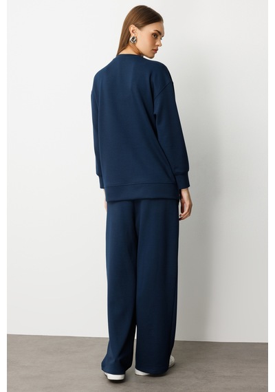 Mizalle Lastikli Yumuşak Dokulu İndigo Mavi Jogger Pantolon Indigo