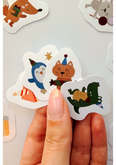 Sevimli Hayvanlar Doğum Günü 25 Parça Sticker Paketi Suya Dayanıklı Laptop Termos Telefon Etiket Seti
