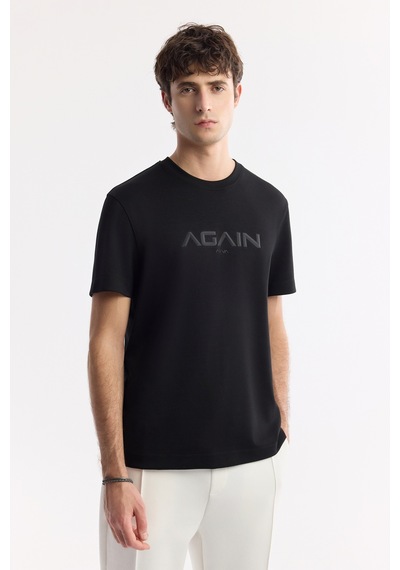 Avva Erkek Siyah Bisiklet Yaka Baskılı Bi-stretch İnterlok Regular Fit T-shirt A51y1132