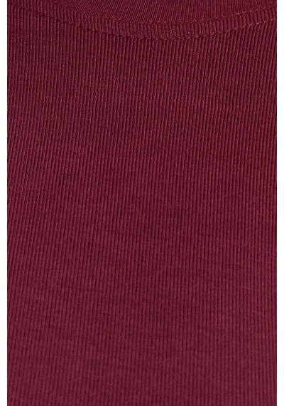 Tudors Kadın Regular Fit Klasik Kesim Bisiklet Yaka Viskon Kumaş Ultra Soft Bordo Tişört-37793 Bordo