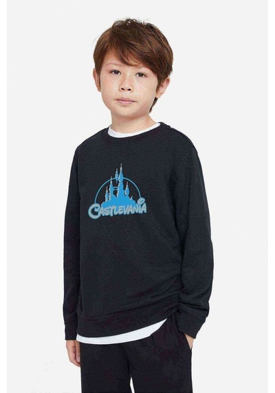 Tshirthane Castlevania Pixel Logo Baskılı Unisex Çocuk Siyah Sweatshirt Siyah