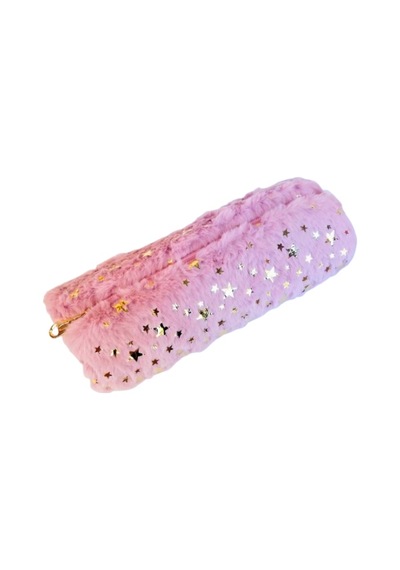 Peluş Kalemlik Silindir Tek Bölmeli Pudra Pembe, Astarlı Pembe