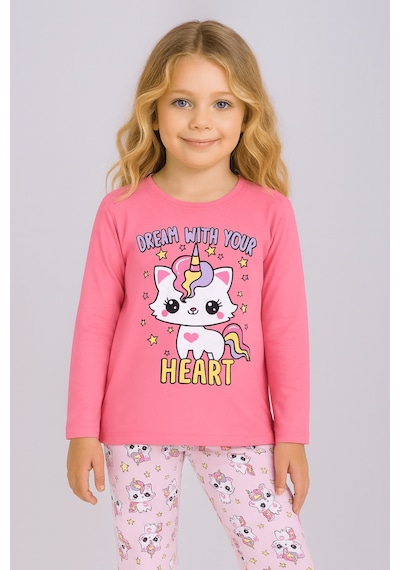 Kız Çocuk Uzun Kollu %100 Pamuklu Pijama Takımı Unicat Şeker Pembe
