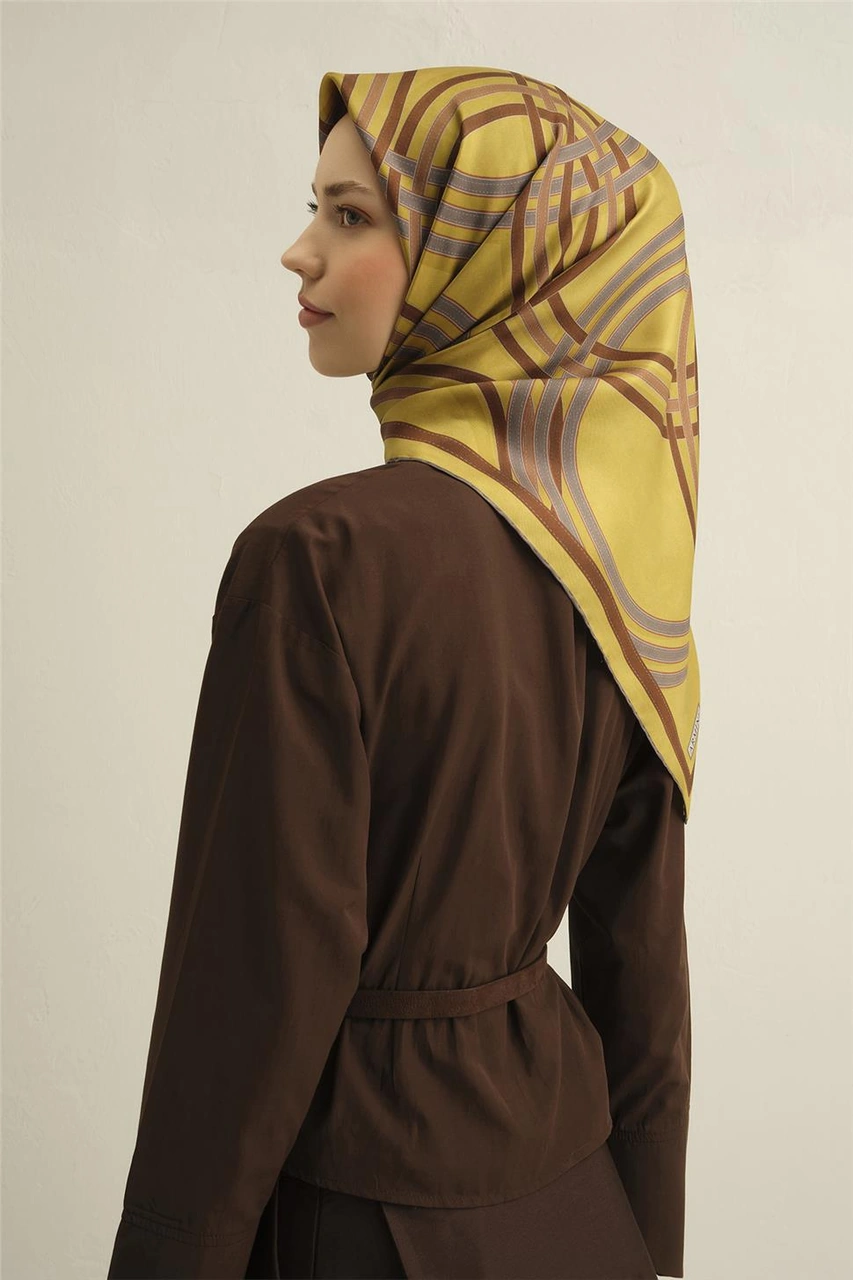 Armine Klasik Desenli Saf İpek Twill Eşarp 9333d 56 Yeşil