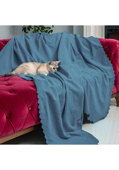 Kaymaz Koltuk Örtüsü Çift Taraflı Mikrofiber Şönil 175x350 Cm Xl- Petrol Kedi Köpek Ve Çocuk Dostu Petrol