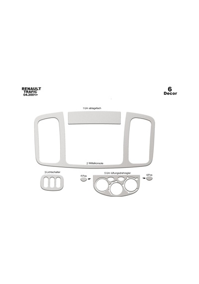 Renault Trafic Vivaro Torpido Kaplama 2001-2006 6 Parça Alüminyum