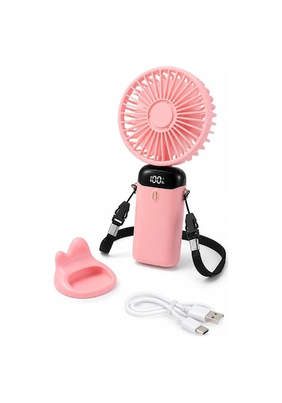 Busstier Taşınabilir Mini El Fanı Led Dijital Göstergeli 5 Kademeli Sessiz Usb Şarjlı Katlanabilir Masaüstü Boyu