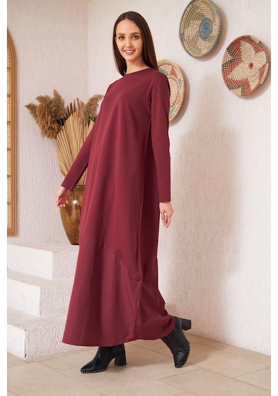 Darlin Moda Bordo Uzun Kollu Eteği Poplin Detaylı Maxi Boy Elbise DM4640 Darlin Moda Bordo Uzun Kollu Eteği Poplin Detaylı Maxi Boy Elbise DM4640