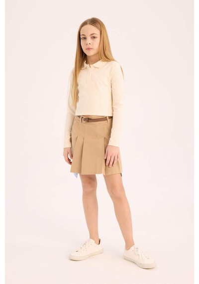 DeFacto Kız Çocuk Kemerli Pileli Gabardin Etek D9221A825SMBG65 Bej