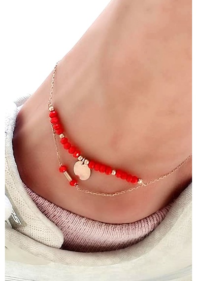 Faset Kırmızı Kuvars Taşlı 925 Ayar Gümüş Rose Halhal Diğer