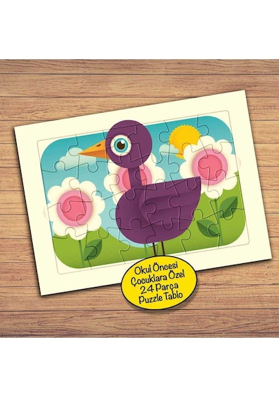 Çiçekler Ve Mor Ördek Çocuklara Özel Puzzle Yapboz Tablo-pz177