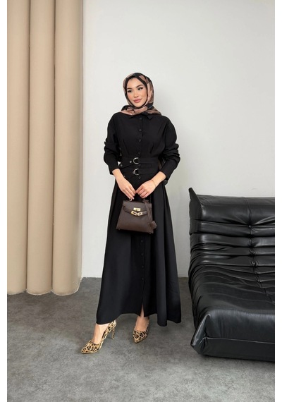Mihran Butik Valeno Model Coupra Model Kumaş Kemer Detaylı Elbise Siyah