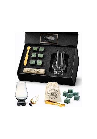 Perlotus Lotus Viski Tadım Seti 190 Ml Aroma Bardağı Ve Granit Viski Taşı Premium Hediye Tadımcı Seti Yeşil