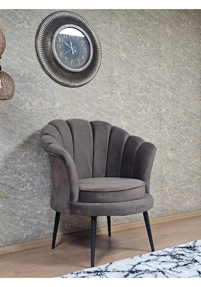 Zafir Tekli İstiridye Siyah Boyalı Sivriltme Ayak Çay Seti Koltuk Tekli Berjer , Balkon, Salon, Ofis Kahverengi