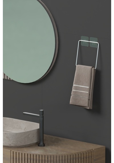 Krom Gümüş Yapışkanlı Havluluk Havlu Askısı Havlu Tutacağı Banyo Mutfak Havluluğu Minimal Metalik Diğer