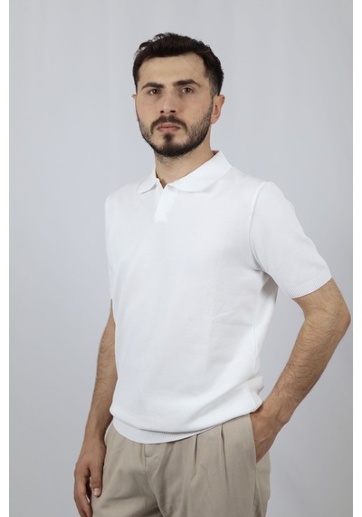 Ventov Polo V Yaka Pirinç Örgü Erkek Triko Vtr2603 Beyaz