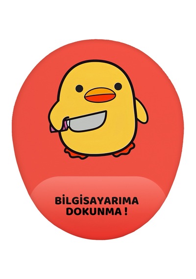 Bela Ördek Bilgisayarıma Dokunma Kaymaz Buruşmaz Kırılmaz Bilek Destekli Mouse Pad Kırmızı