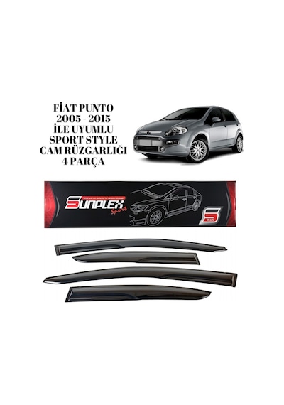 Fiat Punto 2005 2006 2007 2008 2009 2010 2011 2012 2013 2014 2015 İle Uyumlu Sport Style Cam Rüzgarlığı 4 Parça Sunplex 1 Adet