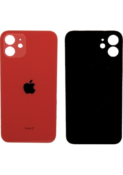 Apple Uyumlu iPhone 12 , Cam Arka Pil Batarya Kapağı - Lens Hariç Kırmızı