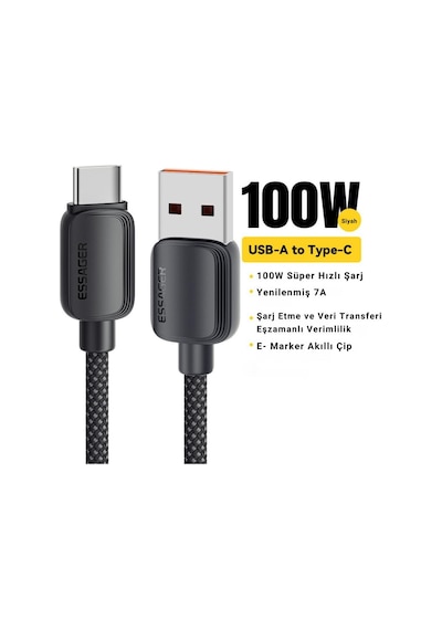 Essager E-marker Çipli 1mt 7a 100w Usb To Type C Şarj Kablosu 480mbps Veri Aktarım Şarj Akım Korumalı Kopmaz Kablo Desen - Ben10