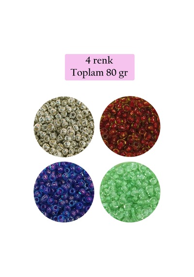 Dökme Cam Kum Boncuk 8/0 3 Mm - 4 Renk - Toplam 80 Gram - Bnc417