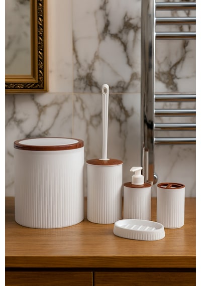 Makri Home 5 Parça Şık Beyaz Banyo Seti, Hacim: 6 Litre Beyaz