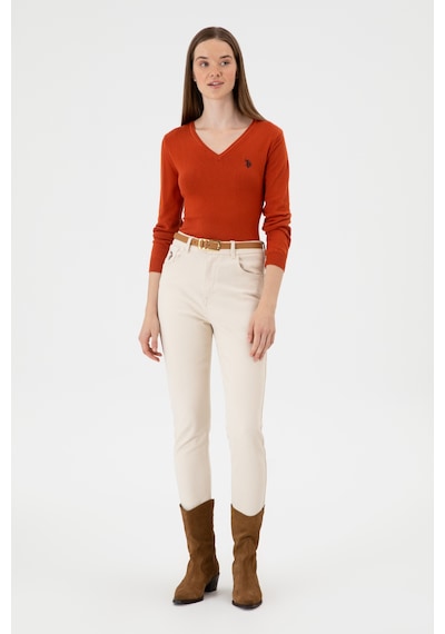 U.S. Polo Assn. Kadın Kiremit V Yaka Basic Kazak 50313590-VR031