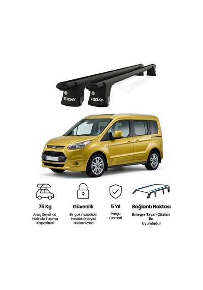 Trio-ıı Ford Turneo Connect 2013 Ve Sonrası Uyumlu Siyah Kilitli Ara Atkı 135cm Port Bagaj Tavan Barı