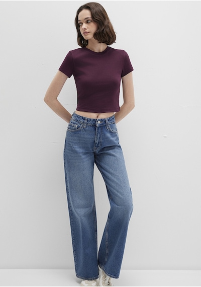 Mavi - Bordo Basic Crop Tişört 1600814-70434 Bordo