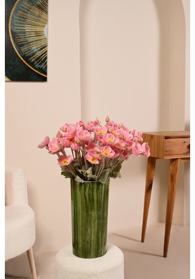 Fuşya Yapay Gelincik Çiçeği 4 Dallı Lüx İpeksi Dokulu 60 Cm