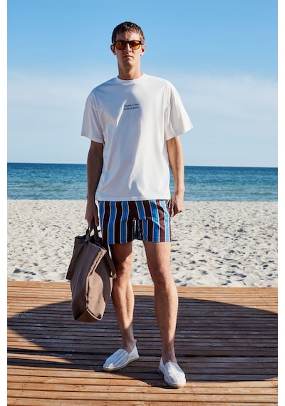 Grımelange Copacabana Erkek Ön Arka Çatlayan Baskı Detaylı %100 Organik Pamuk Oversize Kısa Kollu Beyaz T-shirt