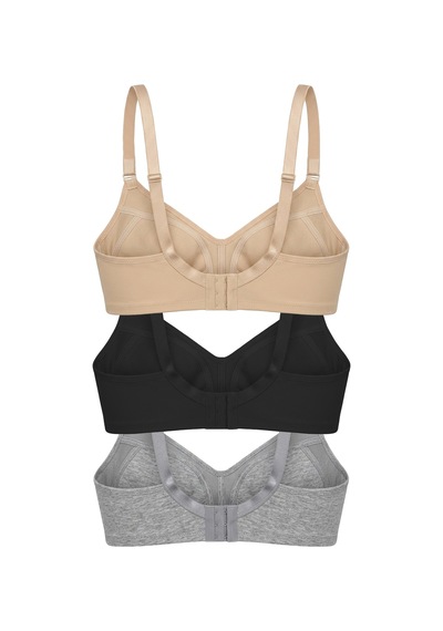 Cottonill Bra - Fiora Büyük Beden Balensiz Pamuklu Ayarlanabilir Askılı Kadın Sütyen 3'lü Paket Çok Renkli