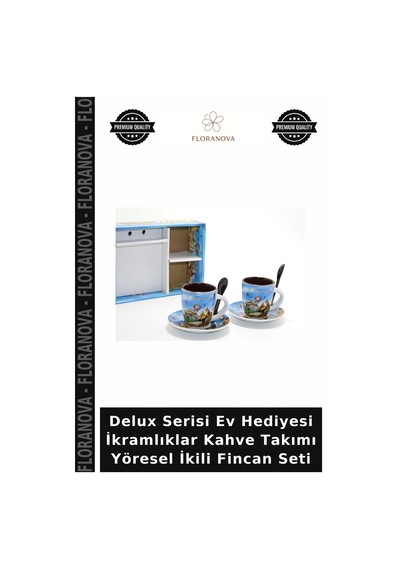 Delux Serisi Ev Hediyesi İkramlıklar Kahve Takımı Yöresel İkili Fincan Seti Çok Renkli