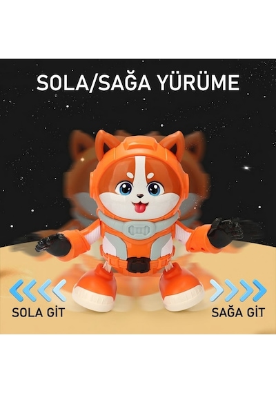 Dans Eden Robot Köpek - Işıklı Müzikli Hareketli Astronot Oyuncak Figür - Sola Sağa Yürüyen Hayvanlar