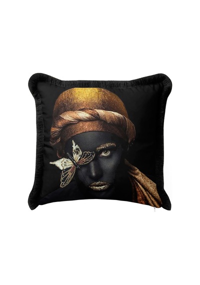 Gold Art Portre Saçaklı Yastık Kılıfı - Lüks Afro Bohem Siyah Altın Renkli Püsküllü Kırlent Kılıfı Açık Yağmur Altın Gold Art Portre Saçaklı Yastık Kılıfı - Lüks Afro Bohem Siyah Altın Renkli Püsküllü Kırlent Kılıfı Açık Yağmur Altın