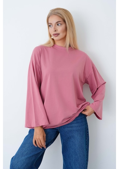 Herkesemoda Kadın Tesettüre Uygun Geniş Kollu Body Gülkurusu