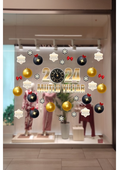 Crevidi Mağaza Mutlu Yıllar 2024 Vitrin Süsü Sticker 73 Parça
