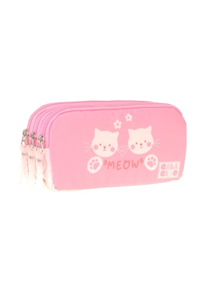 Calacilo Kız Çocuk İlkokul Kalem Çantası - Kedi Baskılı Pembe Renk Cat - C4040 Pembe - Beyaz