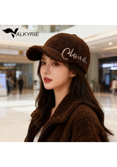Valkyrie Peluş Şapka Kadın Erkek Unisex Kışlık Şapka Cloud Nakışlı Ayarlanabilir Bej Teddy Şapka Koyu Kahve Koyu Kahverengi