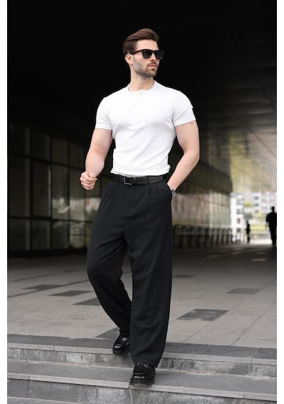 Madmext Beyaz Yarım Düğmeli Slim Fit Erkek Tişört E7186