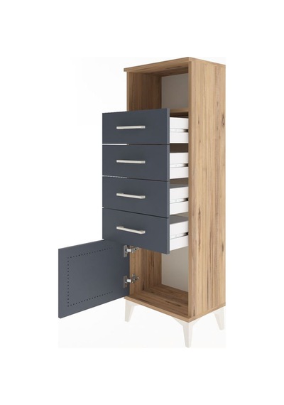 Arges Dolap Tek Raflı 4 Çekmeceli Tek Kapaklı 44x30x134 Çam-antrasit Atlas Çam